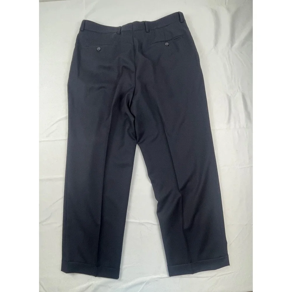 JOSEPH ABBOUD MENS 34 X 27 NAVY BLUE 100% WOOL PLEATED DRESS PANTS TROUSERS